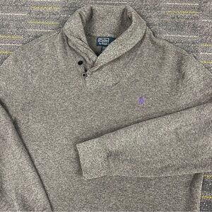 Polo Ralph Lauren Shawl Collar Pullover Sweater Mens Large Gray Cotton Pony Logo